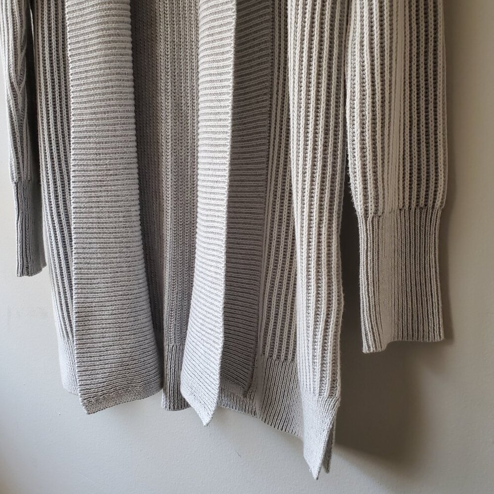 Tahari Gray Ribbed Open Front Cardigan M Cotton Blend Relaxed Fit Sweater - Picture 4 of 6